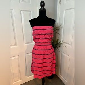GAP Pink & Navy Stripe Strapless Tube Dress | Small | Summer Beach Vacation